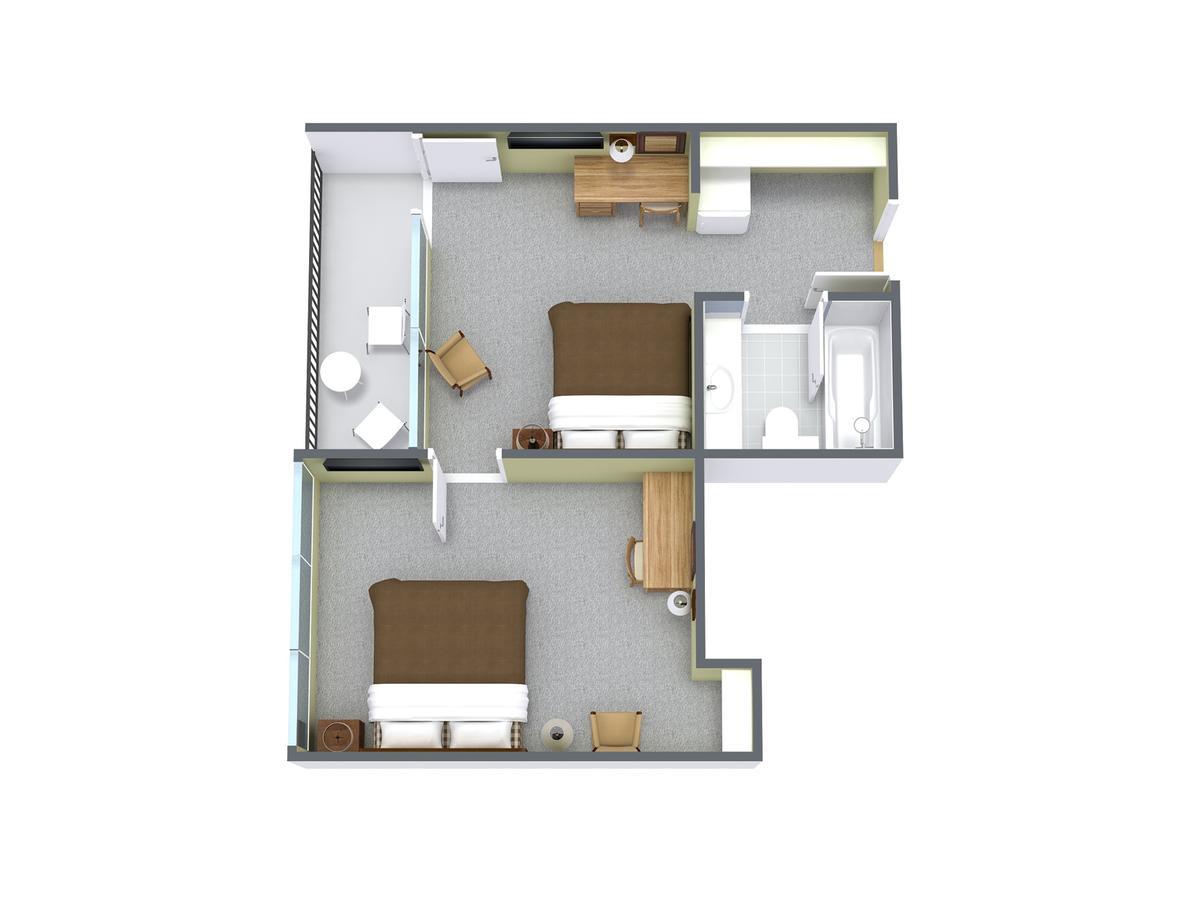 2 Bedroom Pool/Boulevard View with 1 Queen Bed and 1 Double Bed - G